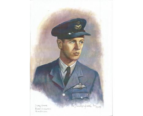 F/Off Byron Duckenfield WW2 RAF Battle of Britain Pilot signed colour print 12 x 8 inch signed in Pencil. Image of him in uni