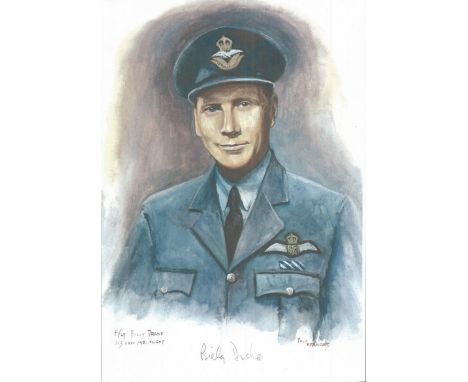F/Lt Billy Drake WW2 RAF Battle of Britain Pilot signed colour print 12 x 8 inch signed in Pencil. Image of him in uniform