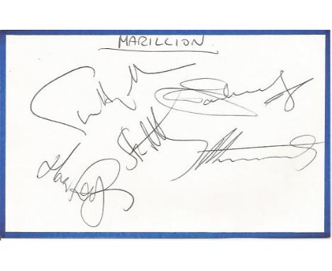 Marillion signed album page. Signed by all 5. British rock band, formed in Aylesbury, Buckinghamshire, England, in 1979. They