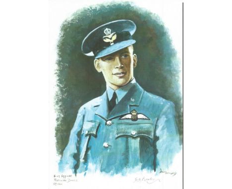 Plt Off Percival Beake WW2 RAF Battle of Britain Pilot signed colour print 12 x 8 inch signed in Pencil. Image of him in unif