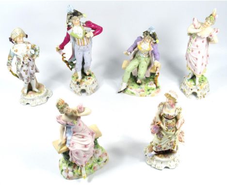 PAIR OF COBURG PORCELAIN FIGURES, TWO OTHER PAIRS OF FIGURES, WILKINSON KINGFISHER (H.18 CM), TWO FLOWER TROUGHS, FALCON WARE