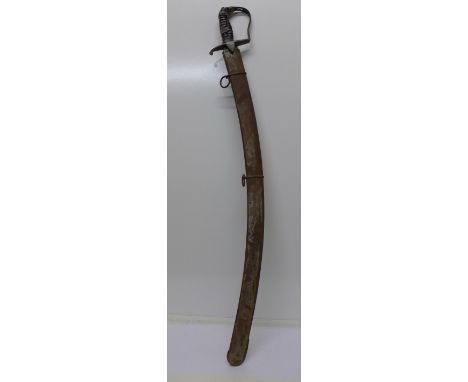 A British 1796 pattern cavalry sabre with scabbard, blade marked John Gill's Warranted, length of sword 95cm