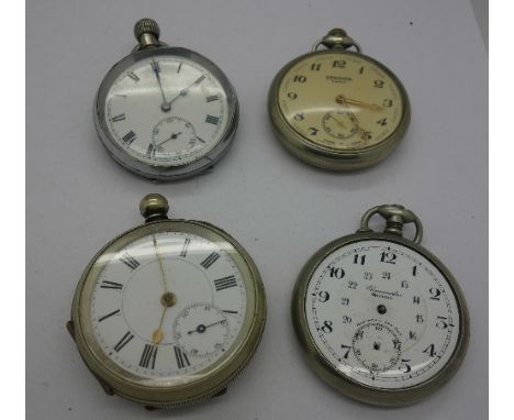 Four pocket watches including one Sekonda with railway engine back, two a/f