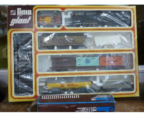 Lima O Scale Giant, battery operated train set and a box of track