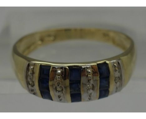 A 9ct gold, diamond and sapphire ring, weight 1.7g, size N