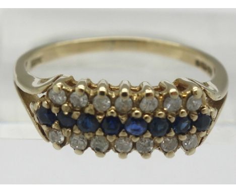 A 9ct gold, diamond and sapphire ring, weight 2.2g, size P