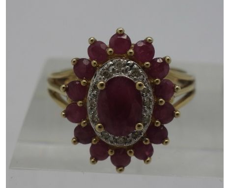 A 9ct gold, ruby and diamond ring, weight 4.2g, size P