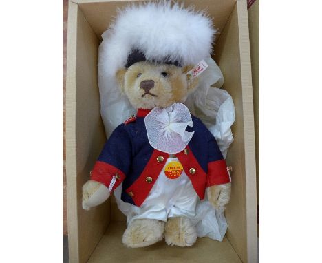 A Steiff mohair soldier Teddy bear, boxed