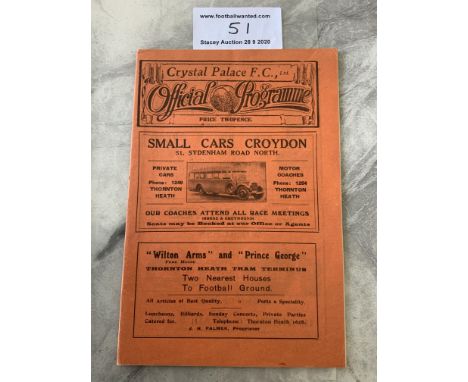 27/28 Crystal Palace v Plymouth Argyle Football Programme: Dated 5 5 1928 in excellent condition with no team changes. Staple