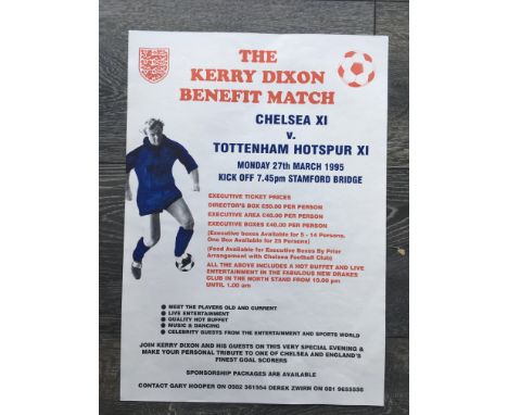 Kerry Dixon Chelsea v Tottenham Benefit Poster: A3 size poster advertising the Dixon Benefit match at Stamford Bridge on 27 3
