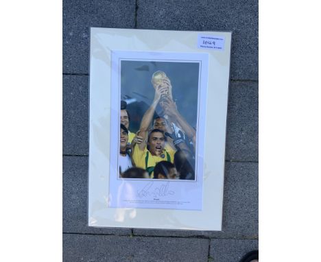 Ronaldo Brazil Signed Mounted Football Print: Hand signed by Ronaldo who is pictured holding up the World Cup. Professionally