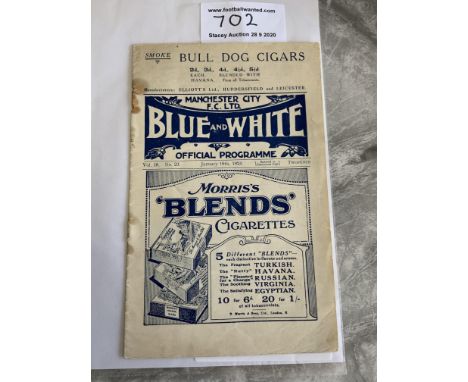 1923/24 Manchester City v Liverpool Football Programme: Fair/good condition 16 pager with rusty staples. No team changes.