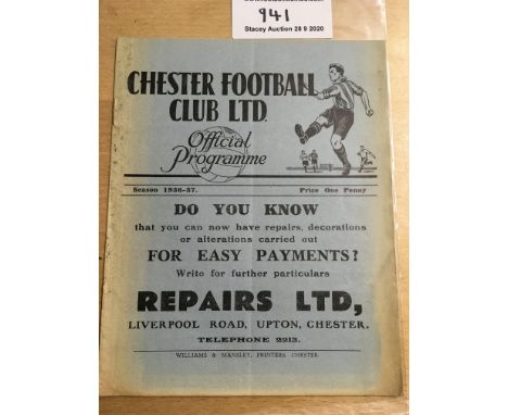36/37 Chester City v Hull Football Programme: League match dated 31 10 1936 in good condition. No team changes but numbers wr