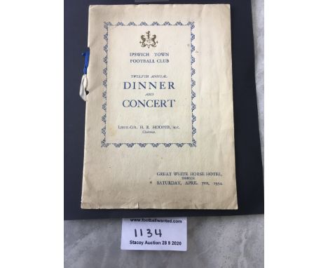 1934 Ipswich Town Signed Annual Football Dinner Menu: Signed to rear by the 33/34 players who were a Southern League team. Al