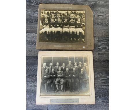 Manchester City + England Football Team Groups + Cartoon: Very large mounted press photos of Man City 27/28 and 29/30 togethe