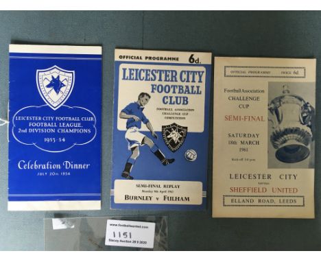 53/54 Leicester City League Winners Football Menu: Nice menu after winning the Second Division which is signed inside by (pos