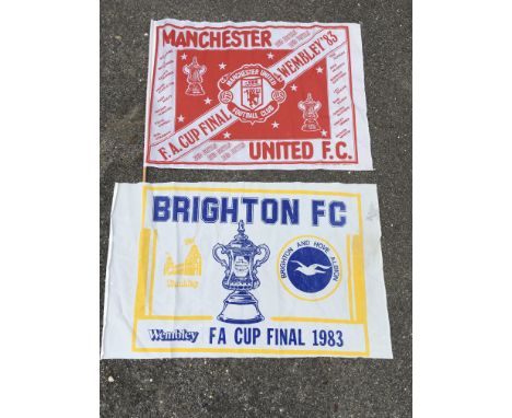 1983 FA Cup Final Football Flags: Manchester United flag is made by Coffer and still has original bamboo stick and list of pl