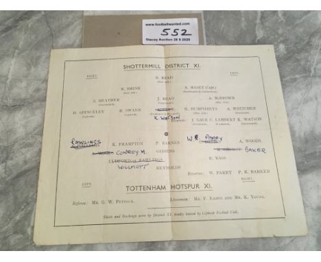 53/54 Shottermill v Tottenham Football Programme: Ray Kingshott Benefit dated 14 9 1953. Shottermill District v Tottenham X1 