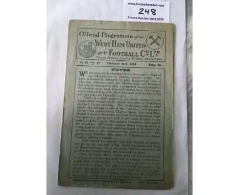 1923/24 West Ham v Tottenham Friendly Football Programme: Very good condition dated 23 2 1924 with no team changes. Small tea