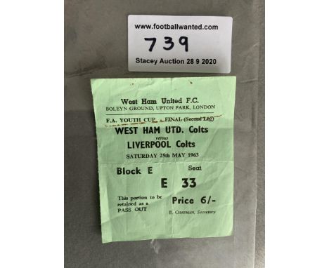 1963 FA Youth Cup Final Football Ticket: West Ham v Liverpool at Upton Park in good condition with folding and slight rust ma