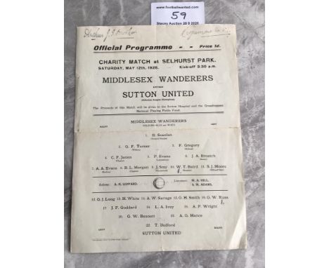 27/28 At Crystal Palace Middlesex Wanderers v Sutton United Football Programme: Large single sheet has no team changes but ha