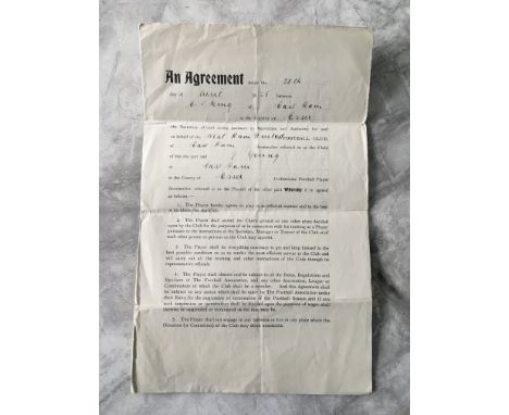 1925 West Ham Player Signed Contract: For season 1925/26 a contract for Jack Young signed by him and manager Syd King. Nice i