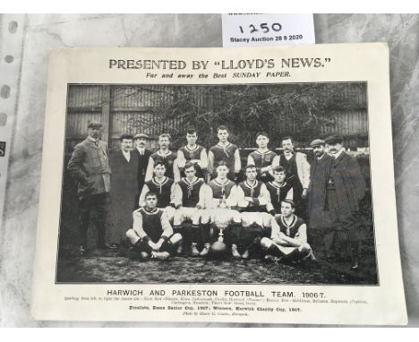 1906/07 Harwich + Parkeston Large Football Postcard: Team group presented with Lloyds News. Twice the size of a standard post