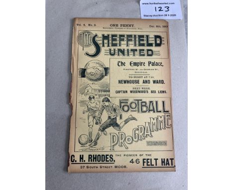 1900/1901 Sheffield United v Newcastle Utd Football Programme: 16 pager ex bound with spine split about 60 per cent.