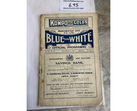 1925/26 Manchester City v Notts County Football Programme: Fair/good condition 16 pager with rusty staples. No team changes.