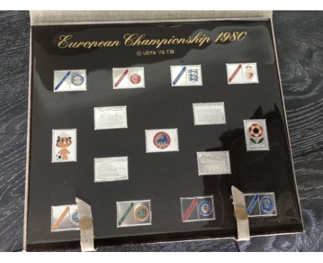 1980 Euro Championship Boxed Badge Collection: 8 badges for each team that entered plus 4 stadiums a UEFA badge and 2 differe