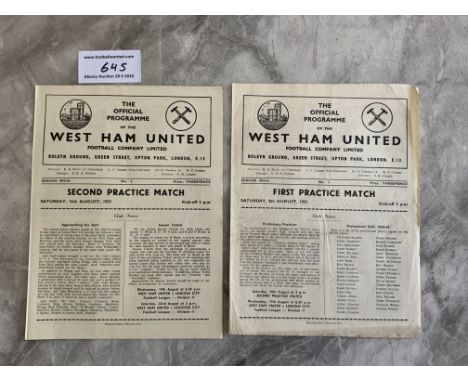53/54 West Ham Practice Match Football Programme: Both 1st and 2nd games. Good with no writing. (2)