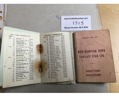 Northampton Town Football Memorabilia: Directors enclosure season ticket in booklet format with plenty of stubs and fixture l