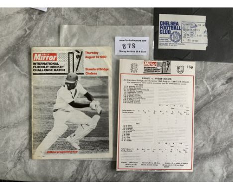 1980 At Chelsea Surrey v West Indies Programme + Ticket: Floodlit Challenge cricket match at Stamford Bridge. Programme and S