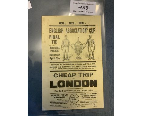 1914 FA Cup Final Railway Hand Bill: Burnley v Liverpool Great Eastern Railways trip to London for the English Cup Final. Nic