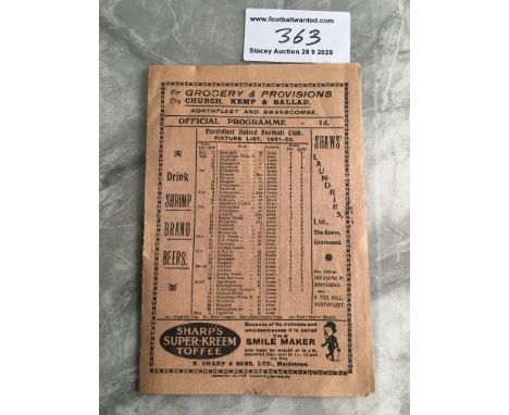 1921/22 Northfleet United v Tunbridge Wells Rangers Football Programme: Kent League match with no writing dated 15 4 1922. 8 