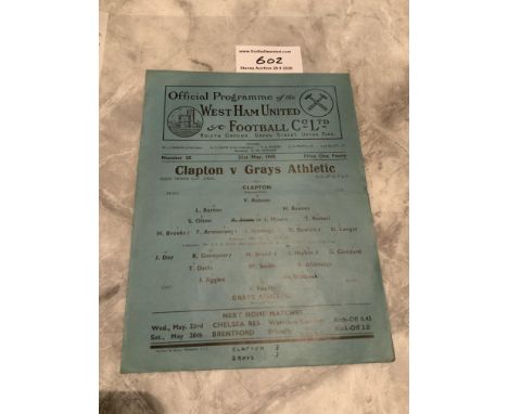1945 Essex Senior Cup Final At West Ham: Please note date of 21 5 1945. This is the 3-3 draw from the 44/45 season between Cl