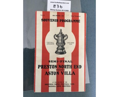 1938 FA Cup Semi Final Football Programme: Preston v Sunderland at Sheffield United. Very good condition with no writing.