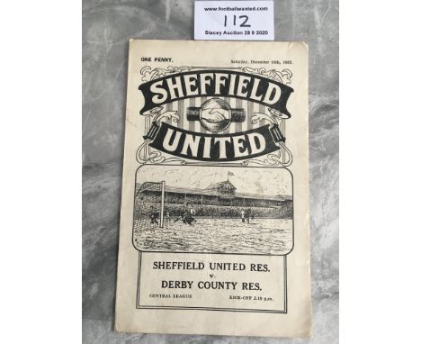 32/33 Sheffield United Reserves v Derby County Football Programme: Good condition dated 10 12 1932. No team changes on this 4