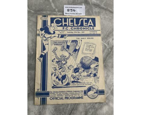 36/37 Chelsea v Huddersfield Town Football Programme: Excellent condition League match dated 27 3 1937.