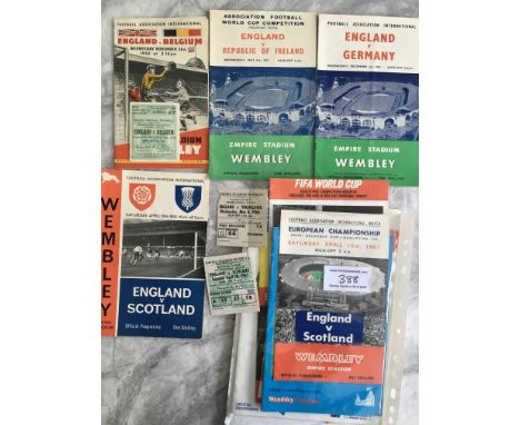 England Home Football Programmes + Tickets: Includes programme and ticket for 52 Belgium. Just programmes for 57 Rep of Irela