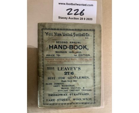 1901/02 West Ham Football Handbook: Very good condition with some results filled in inside. Spine intact and never repaired. 