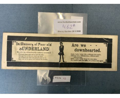 Sunderland 1913 FA Cup Final Memorandum Card: In memomory of Poor Old Sunderland who were beaten by Aston Villa in the final.