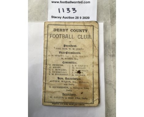 Derby County 1884/85 Football Fixture List: Very rare item from the first season Derby were formed. Ex Committee members prop