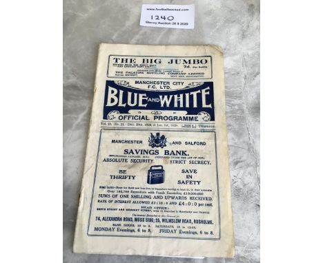 1928/29 Manchester City v Birmingham Football Programme: Good condition 16 pager with rusty staples. No team changes. Doubles