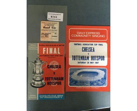 1967 FA Cup Final Football Memorabilia: Programme Ticket and Song Sheet for the first all London Cup Final between Tottenham 