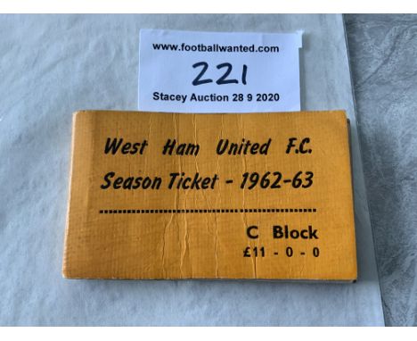 62/63 West Ham Football Season Ticket Book: Lots of stubs still intact and book is in good condition with very slight creasin