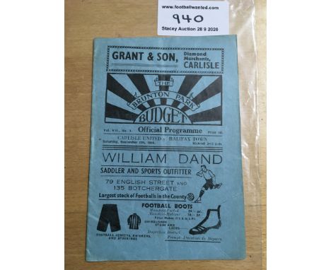 36/37 Carlisle United v Halifax Town Football Programme: League match dated 5 9 1936 in good condition. No team changes. Ligh