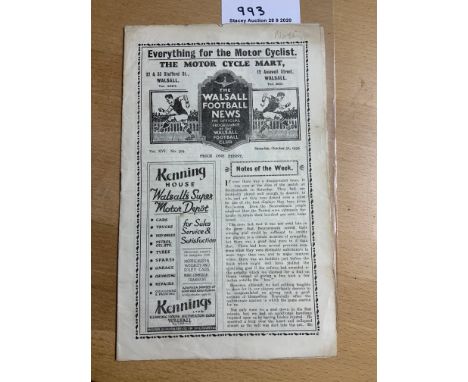 36/37 Walsall v Northampton Town Football Programme: League match in good condition dated 31 10 1936 with no team changes. Li