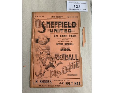 1900/1901 Sheffield United Reserves v Rest Of League Football Programme: 16 pager ex bound with spine split and a small britt