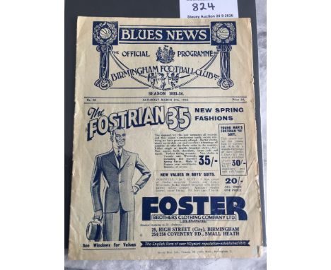 1933/34 FA Cup Semi Final Football Programme: Leicester City v Portsmouth played at Birmingham City. Dated 17 3 1934 in good 